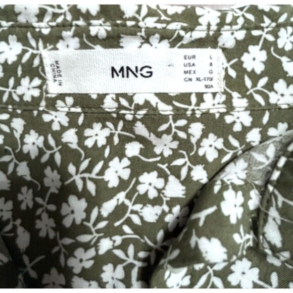 MNG by Mango Green Floral Button Down Top Long Sleeve Cottagecore Academia Sz 8 - Picture 8 of 8